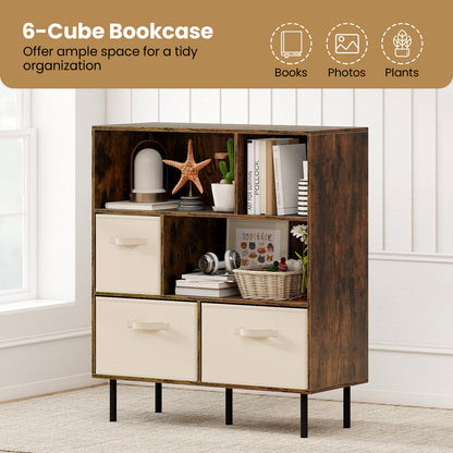 6-Cube Bookshelf with 3 Removable Folding Fabric Drawers for Living Room, Rustic Brown Bookcases at Gallery Canada