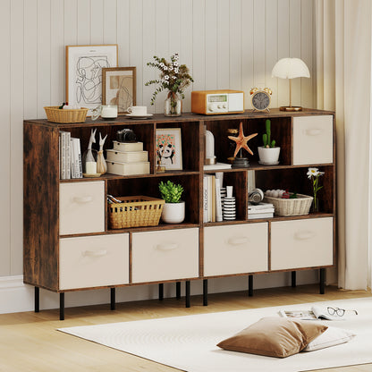 6-Cube Bookshelf with 3 Removable Folding Fabric Drawers for Living Room, Rustic Brown Bookcases at Gallery Canada