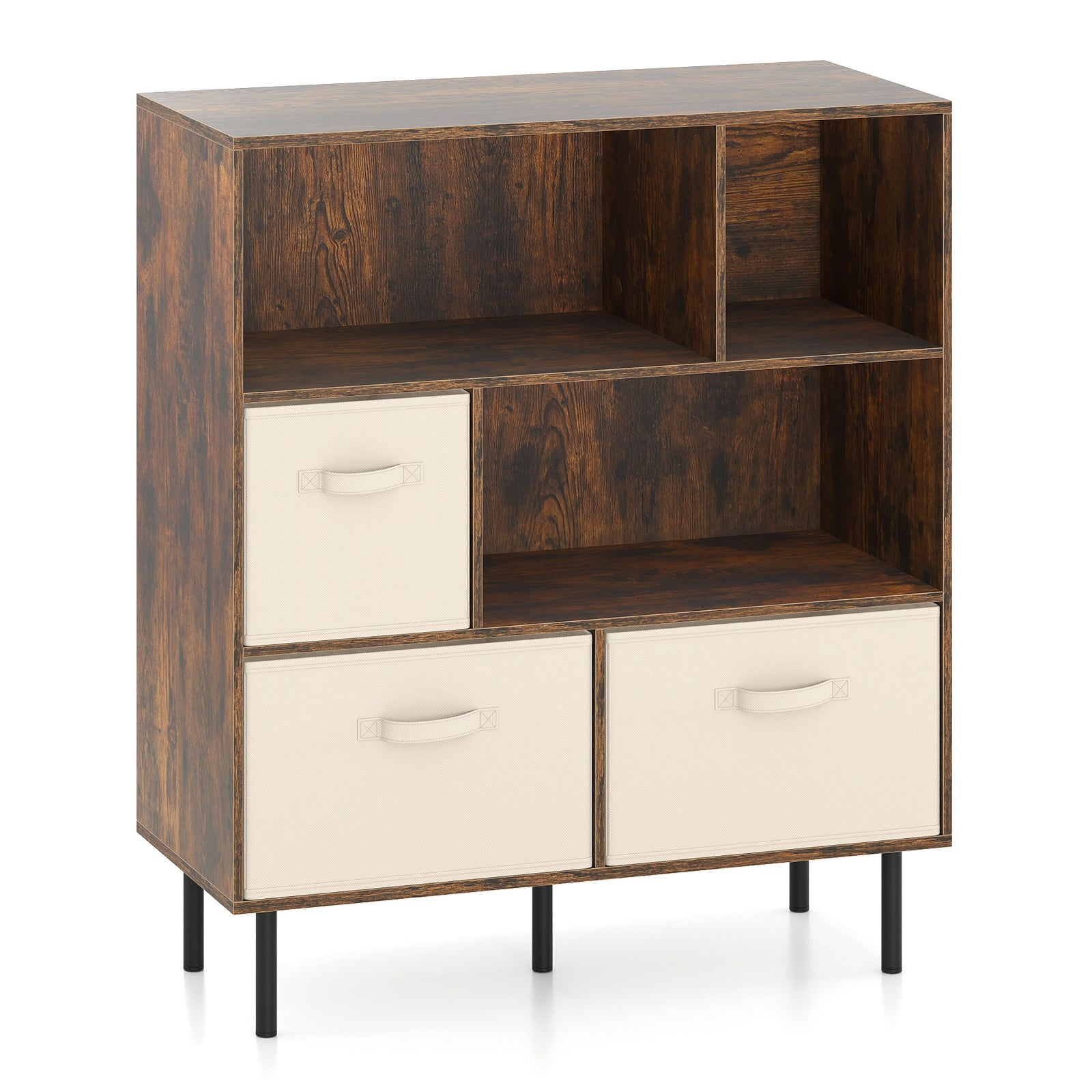 6-Cube Bookshelf with 3 Removable Folding Fabric Drawers for Living Room, Rustic Brown Bookcases Rustic Brown at Gallery Canada