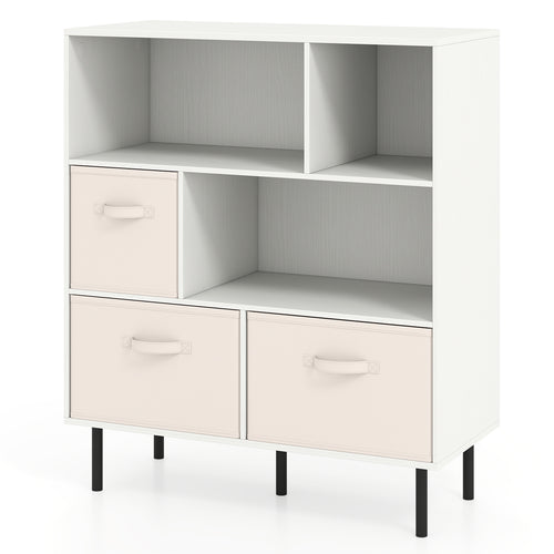 6-Cube Bookshelf with 3 Removable Folding Fabric Drawers for Living Room, White
