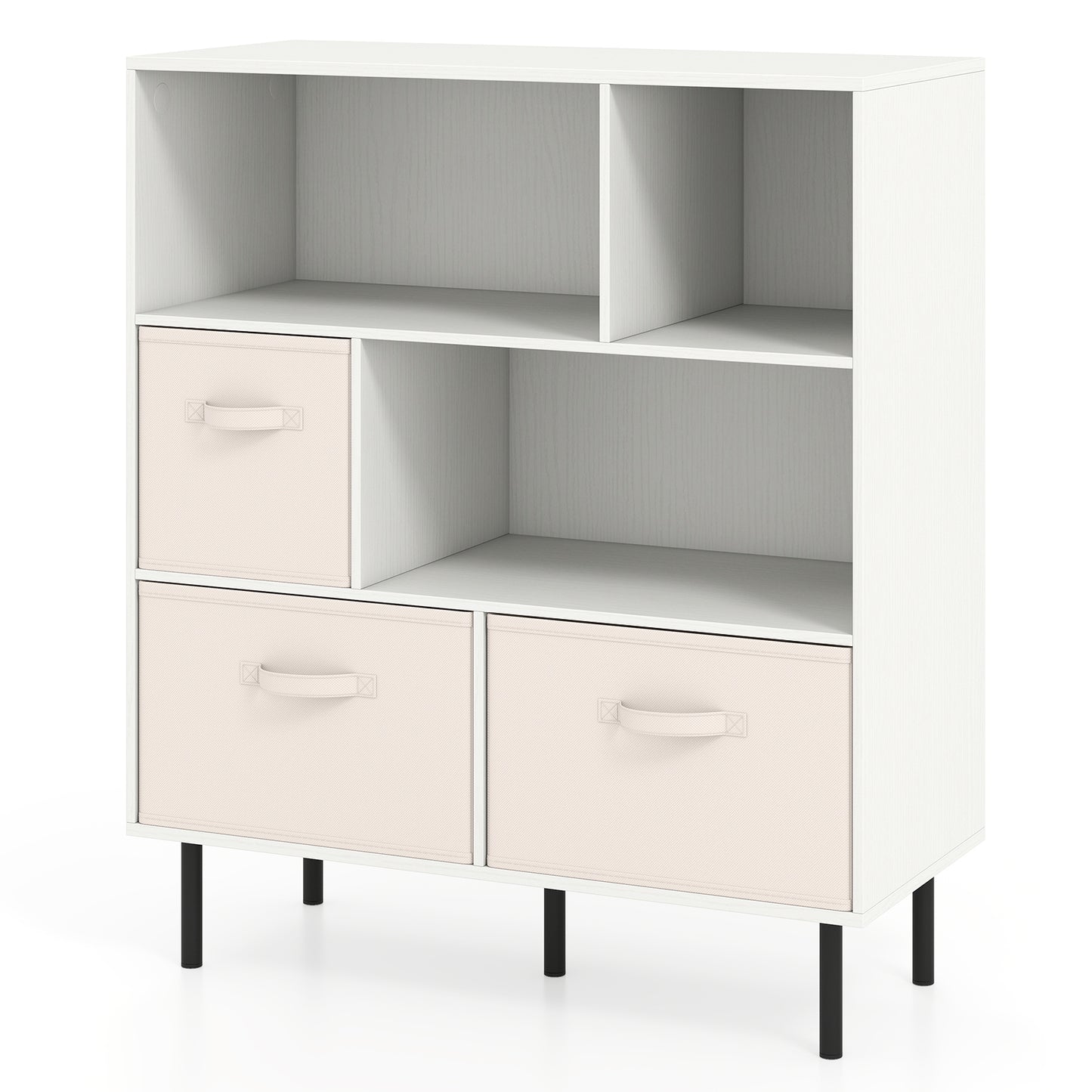 6-Cube Bookshelf with 3 Removable Folding Fabric Drawers for Living Room, White Bookcases at Gallery Canada