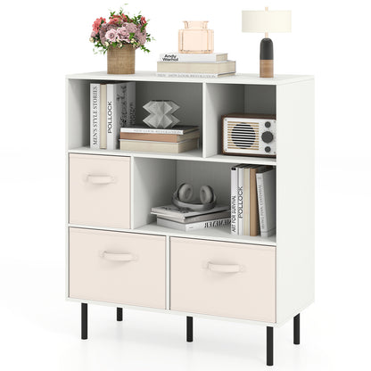 6-Cube Bookshelf with 3 Removable Folding Fabric Drawers for Living Room, White Bookcases at Gallery Canada