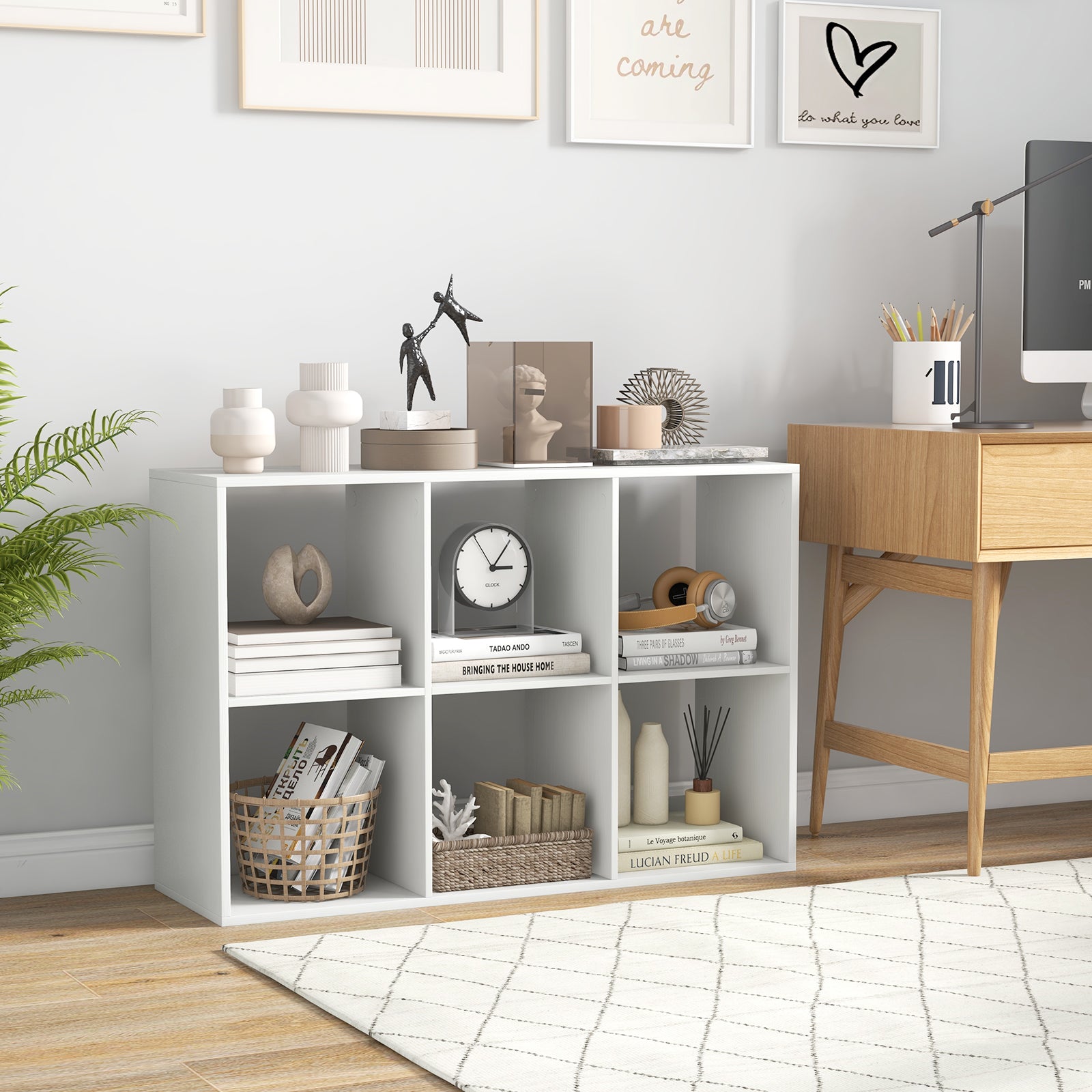 6 Cube Bookshelf With Back Guardrail, White Bookcases at Gallery Canada
