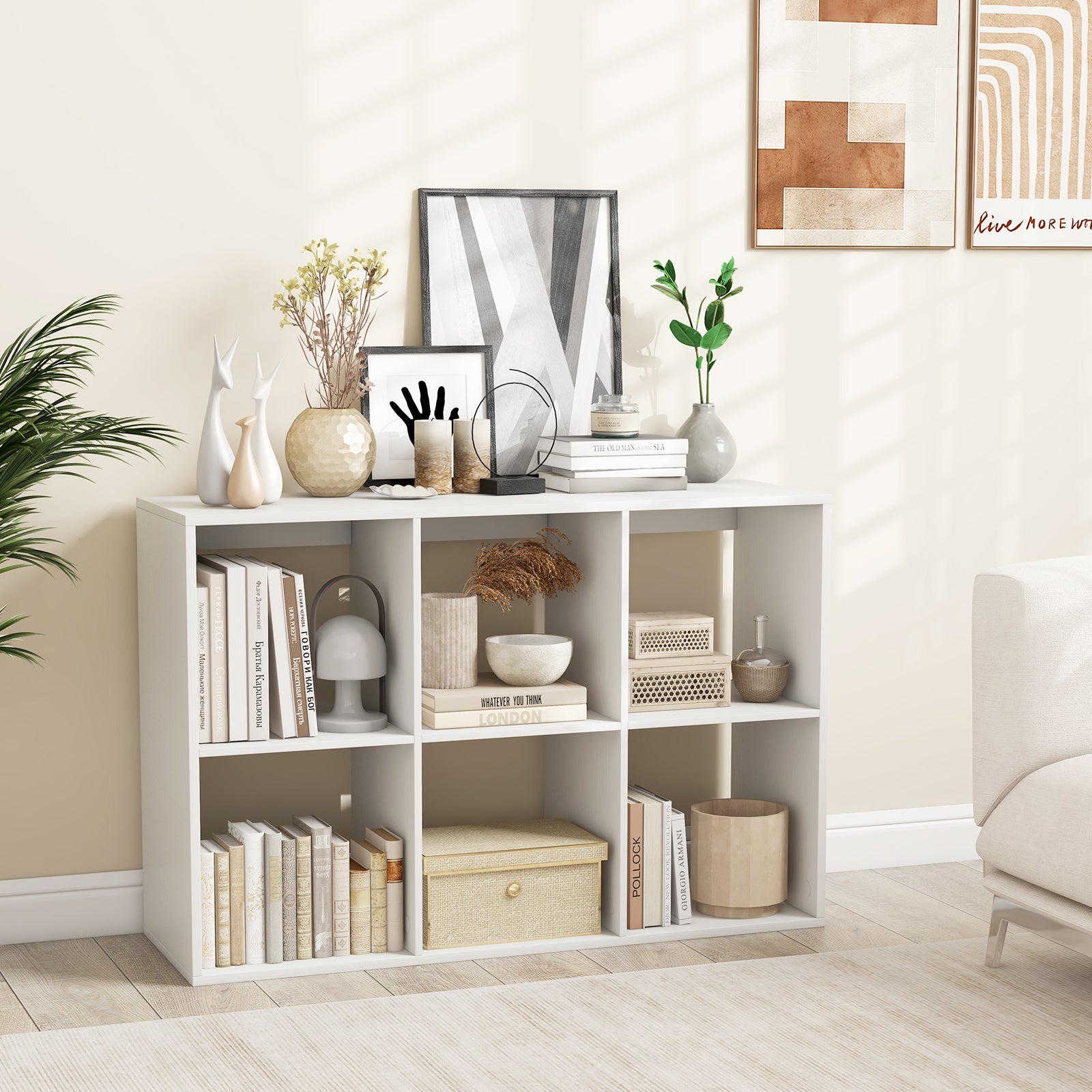 6 Cube Bookshelf With Back Guardrail, White Bookcases at Gallery Canada