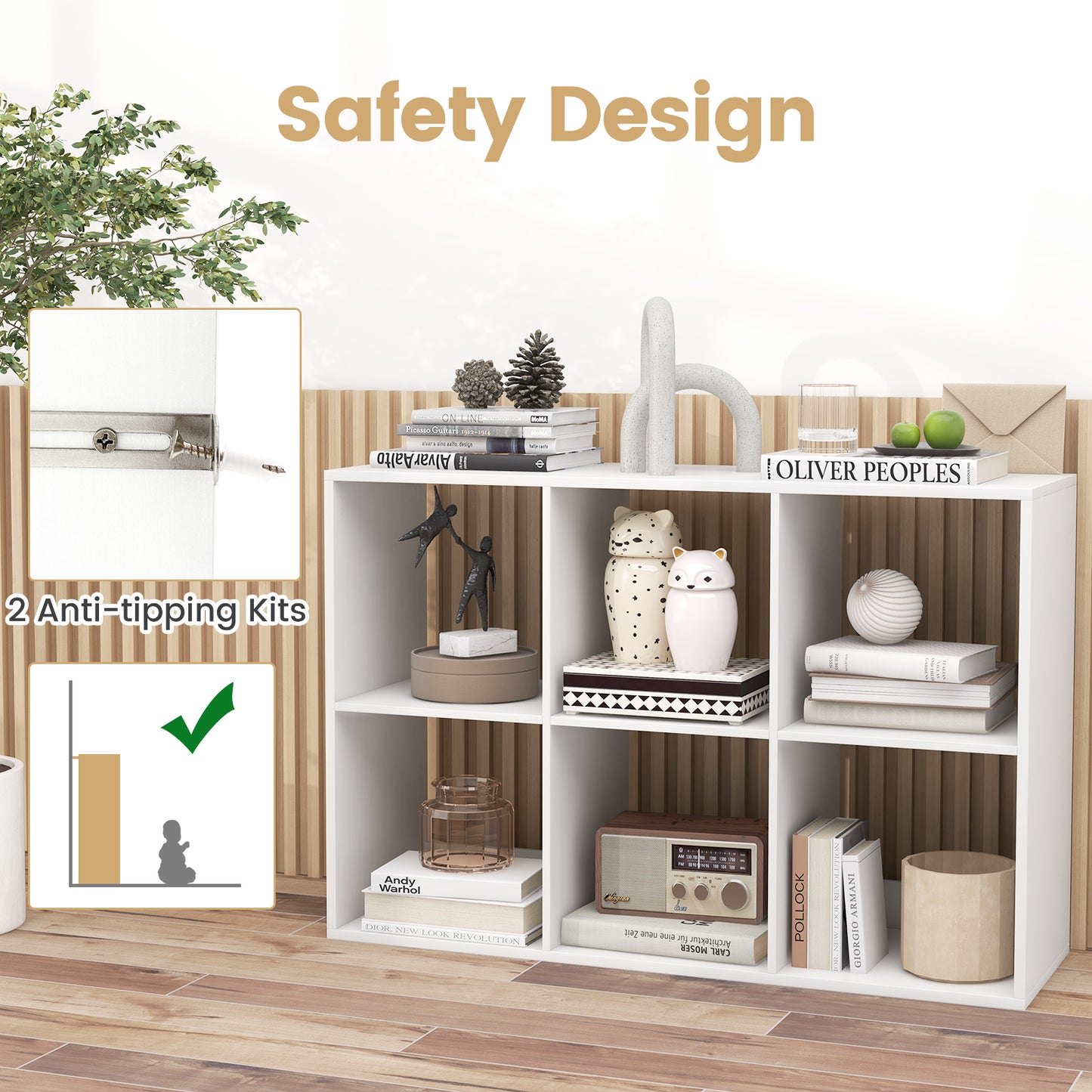 6 Cube Bookshelf With Back Guardrail, White Bookcases at Gallery Canada