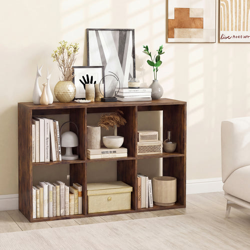 6 Cube Bookshelf With Back Guardrail, Brown