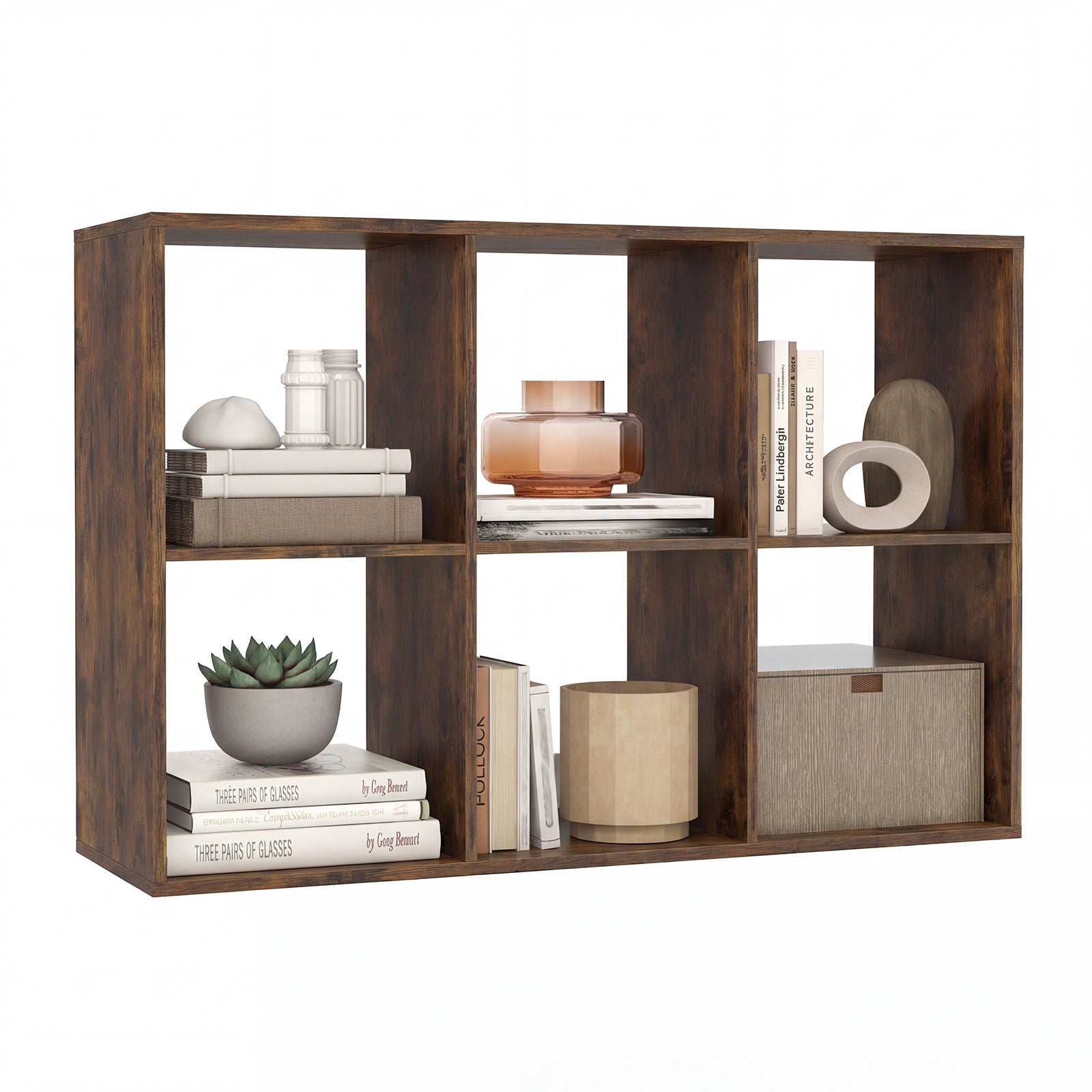 6 Cube Bookshelf With Back Guardrail, Brown Bookcases at Gallery Canada