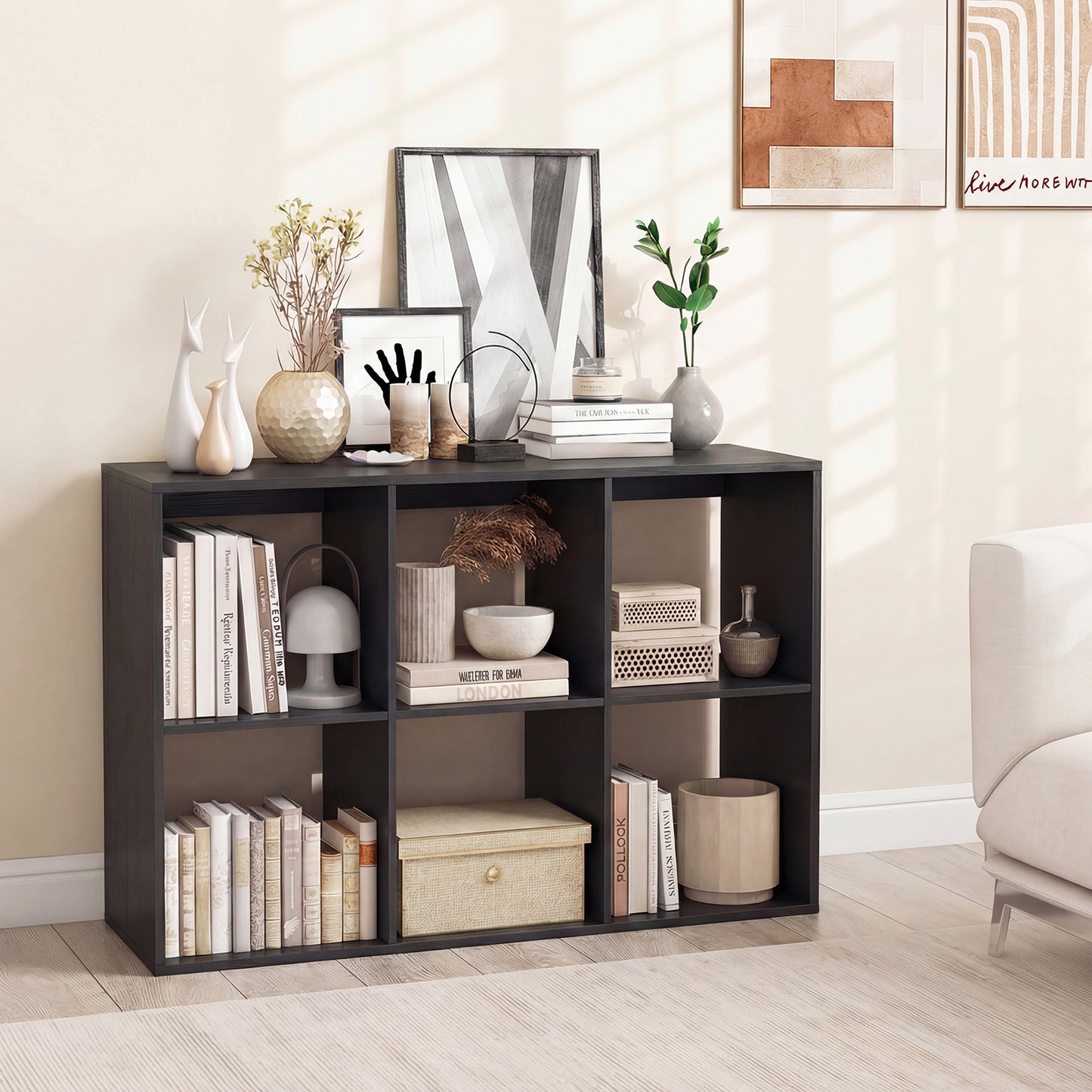 6 Cube Bookshelf With Back Guardrail, Black Bookcases at Gallery Canada