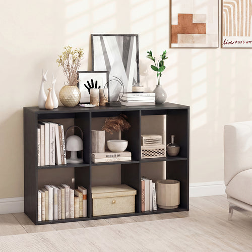 6 Cube Bookshelf With Back Guardrail, Black