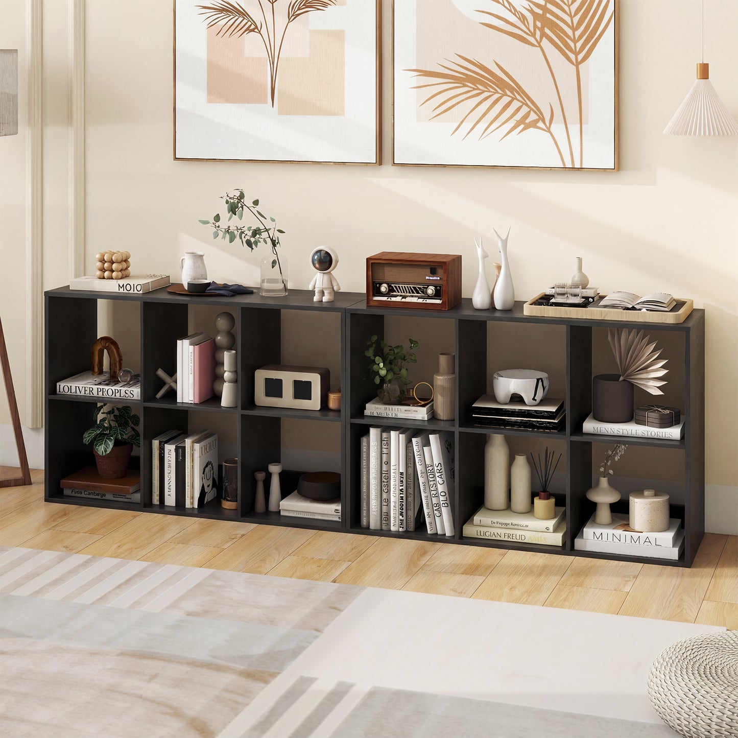 6 Cube Bookshelf With Back Guardrail, Black Bookcases at Gallery Canada