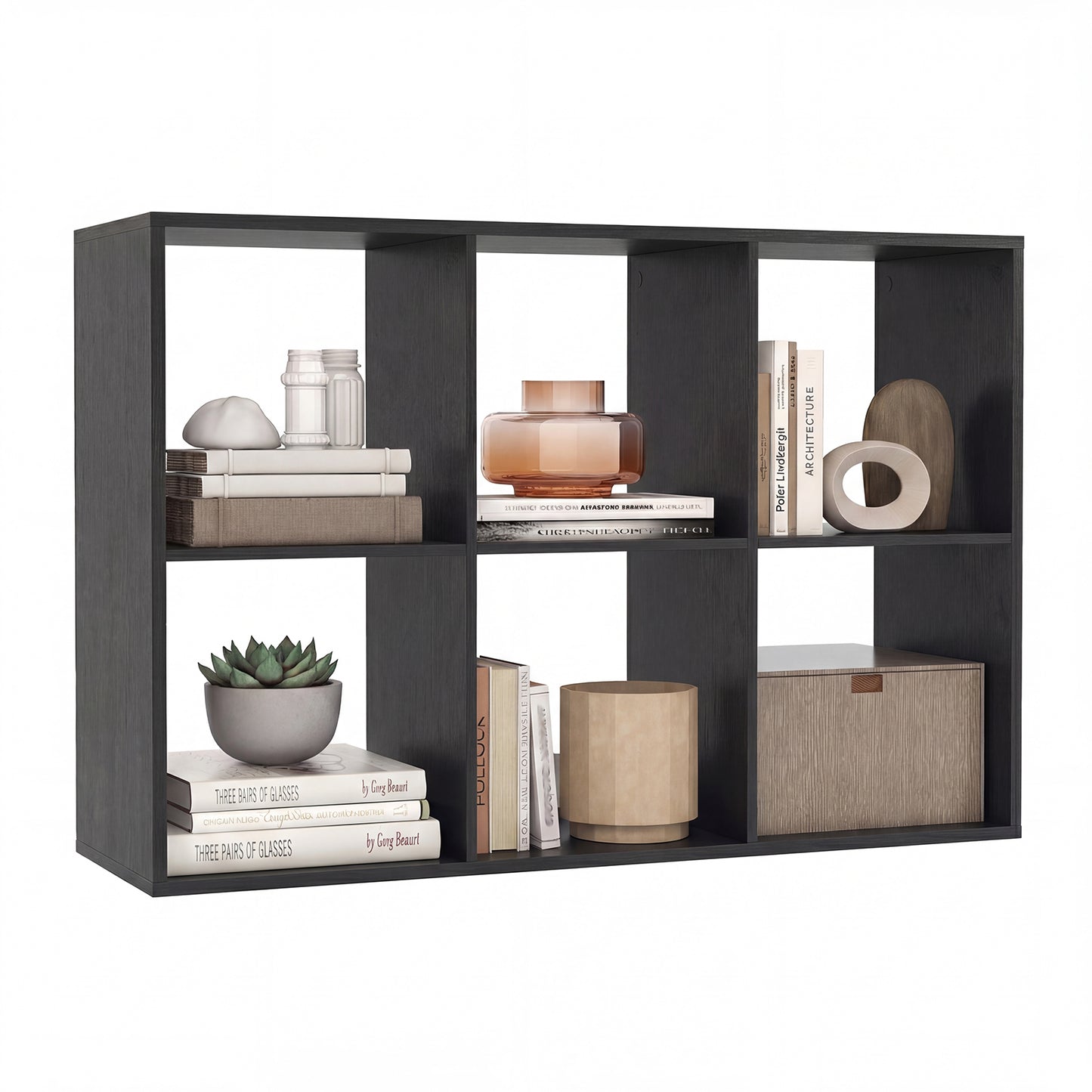 6 Cube Bookshelf With Back Guardrail, Black Bookcases at Gallery Canada