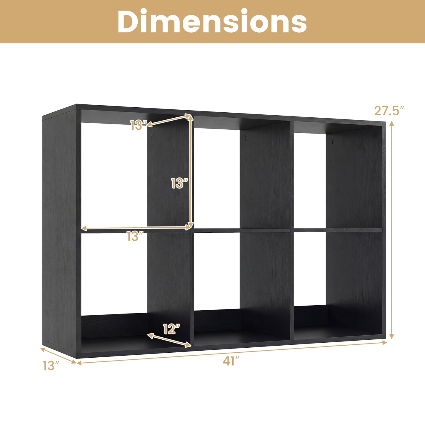 6 Cube Bookshelf With Back Guardrail, Black Bookcases at Gallery Canada