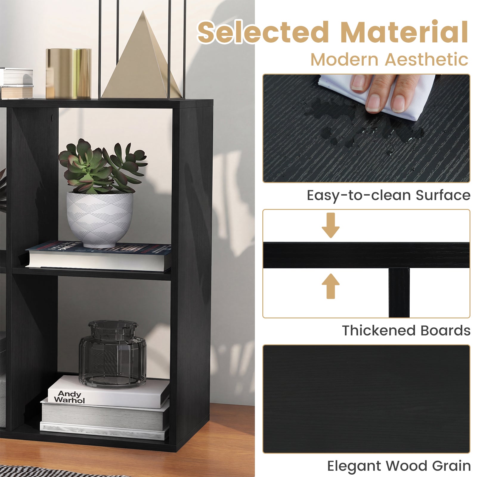 6 Cube Bookshelf With Back Guardrail, Black Bookcases at Gallery Canada