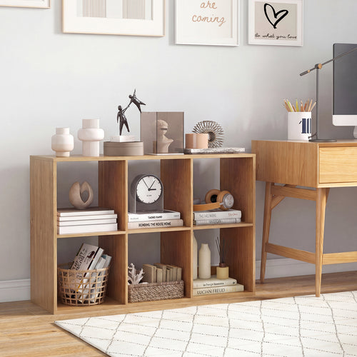 6 Cube Bookshelf With Back Guardrail, Natural