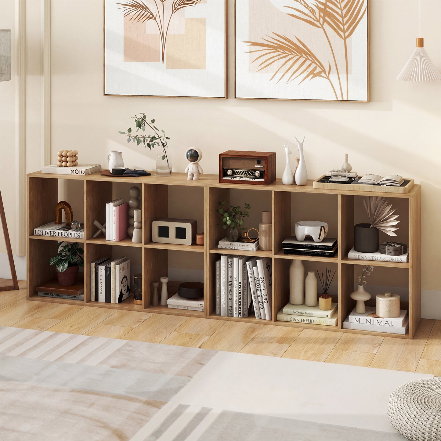 6 Cube Bookshelf With Back Guardrail, Natural Bookcases at Gallery Canada