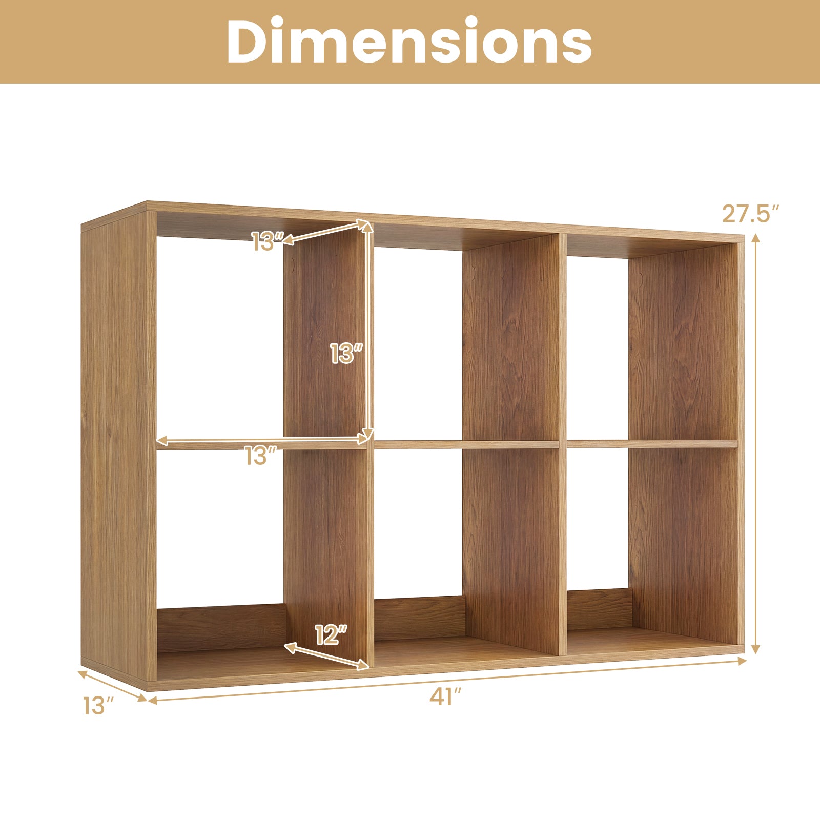 6 Cube Bookshelf With Back Guardrail, Natural Bookcases at Gallery Canada