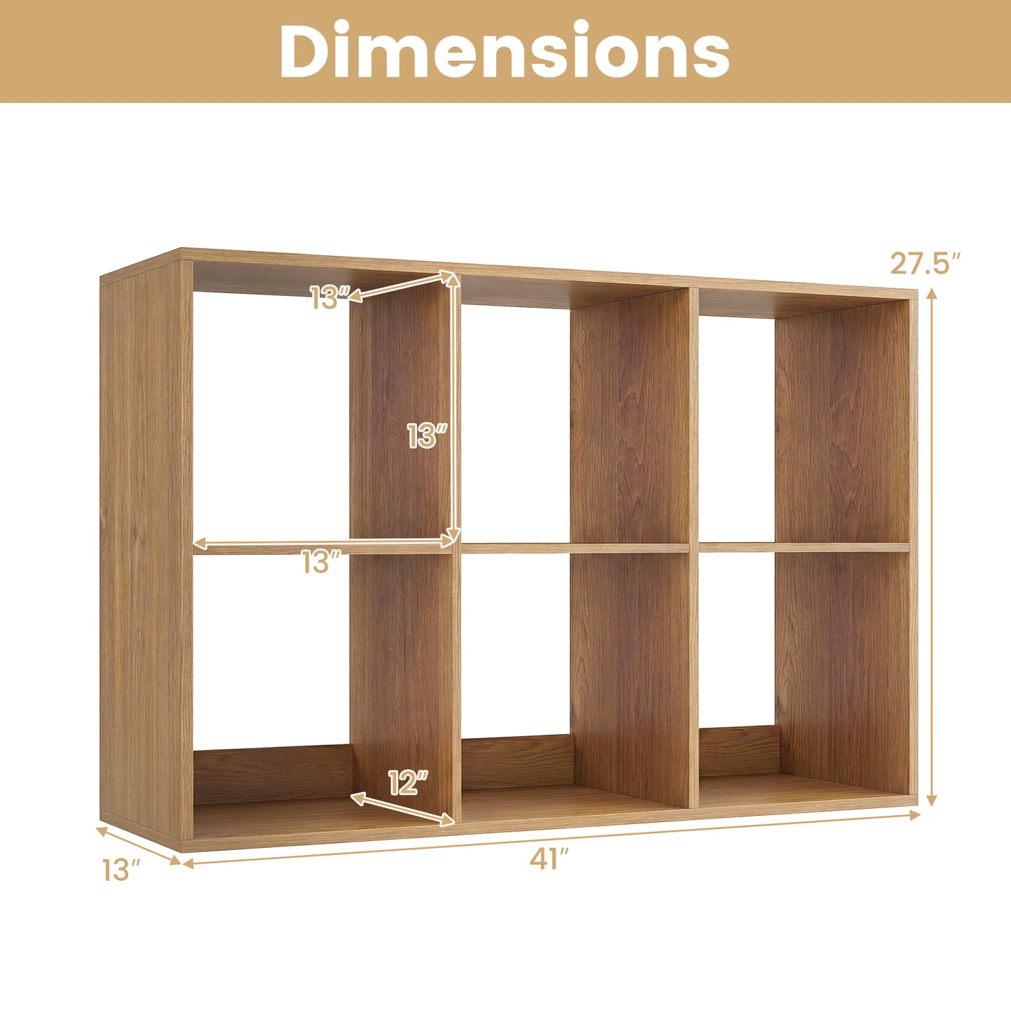 6 Cube Bookshelf With Back Guardrail, Natural Bookcases at Gallery Canada