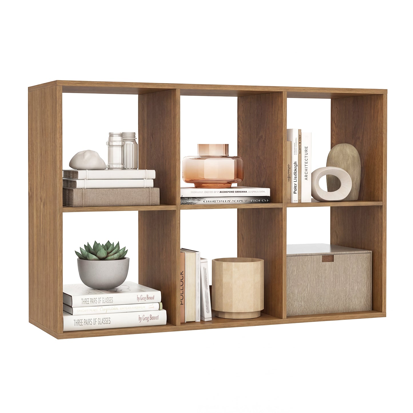 6 Cube Bookshelf With Back Guardrail, Natural Bookcases at Gallery Canada