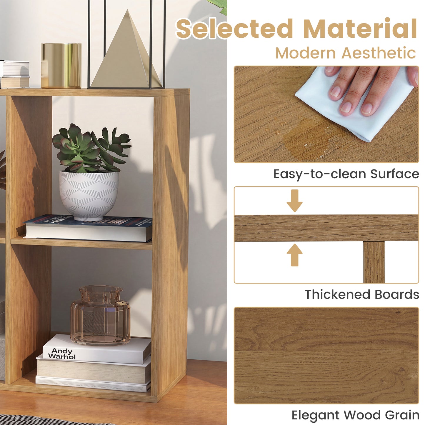 6 Cube Bookshelf With Back Guardrail, Natural Bookcases at Gallery Canada