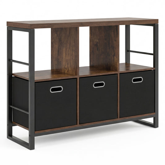 6-Cube Bookshelf, 3 Bins, Metal Frame, Rustic Brown Bookcases Rustic Brown at Gallery Canada
