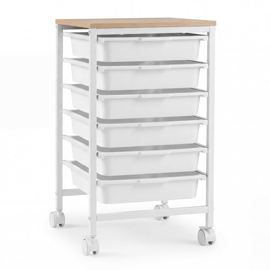 6-Drawer Rolling Storage Cart with Wooden Tabletop, White File Cabinets White at Gallery Canada