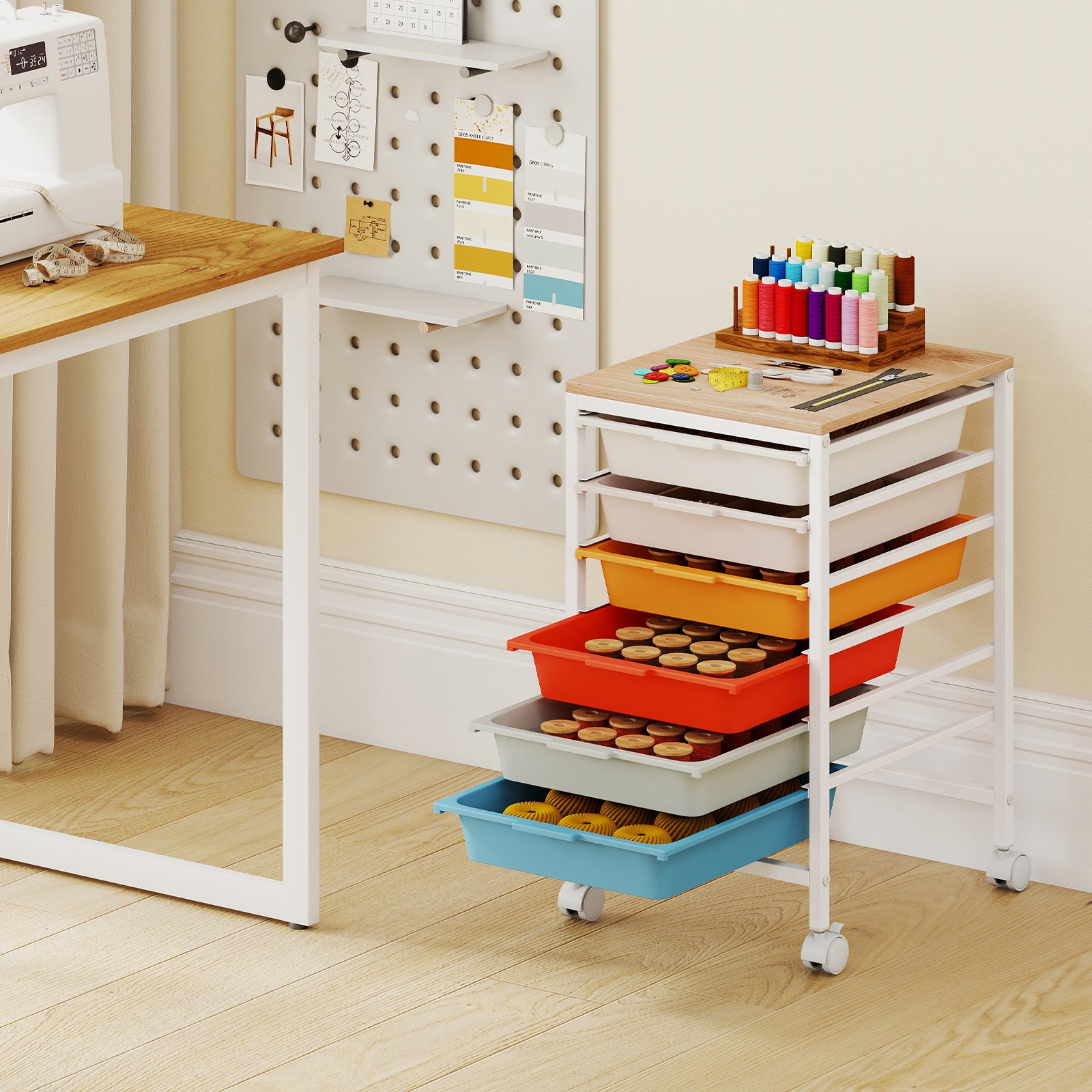 6-Drawer Rolling Storage Cart With Wooden Tabletop, Macaron File Cabinets at Gallery Canada