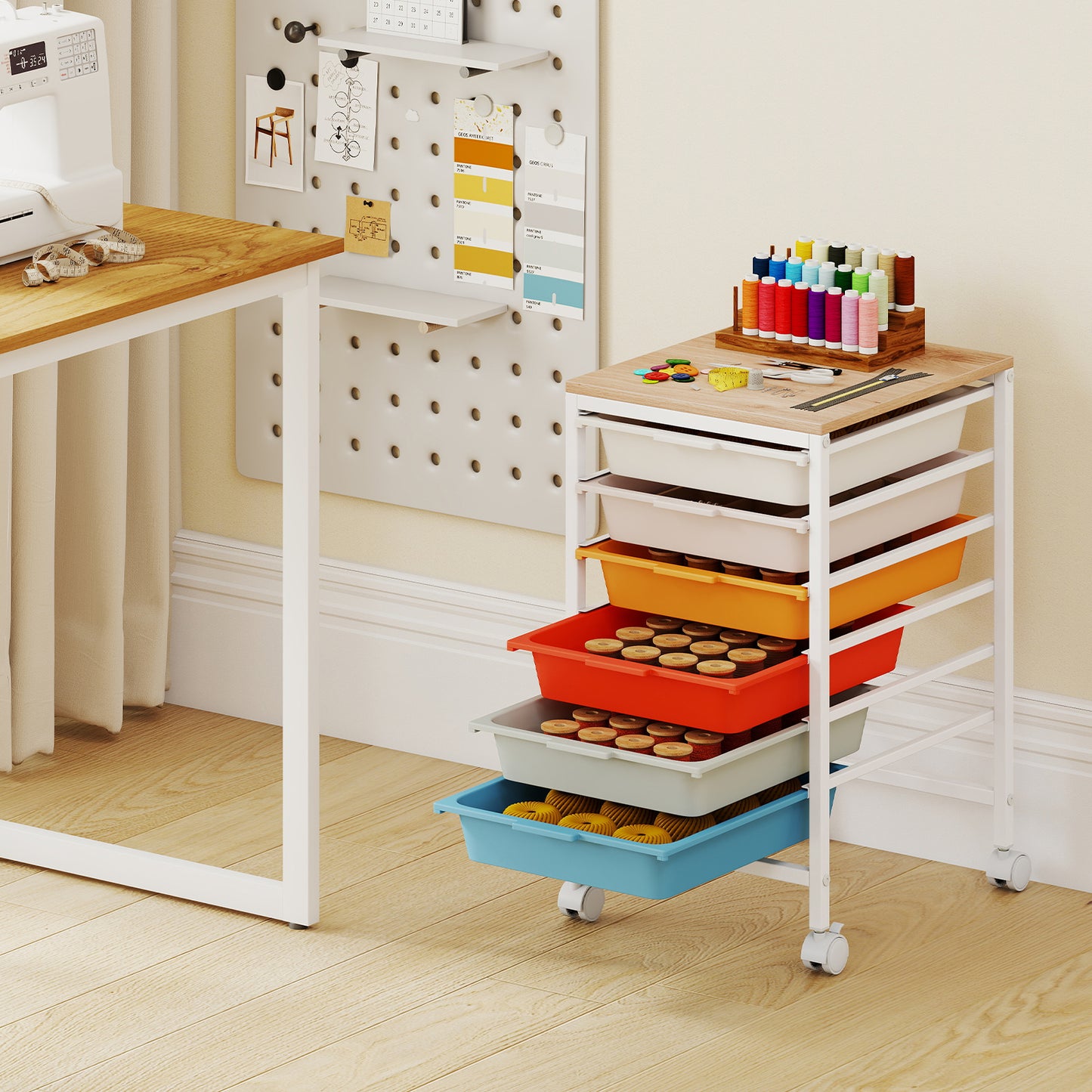 6-Drawer Rolling Storage Cart With Wooden Tabletop, Macaron File Cabinets at Gallery Canada
