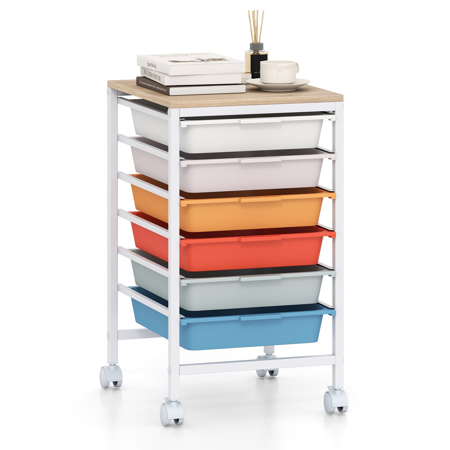 6-Drawer Rolling Storage Cart With Wooden Tabletop, Macaron File Cabinets at Gallery Canada