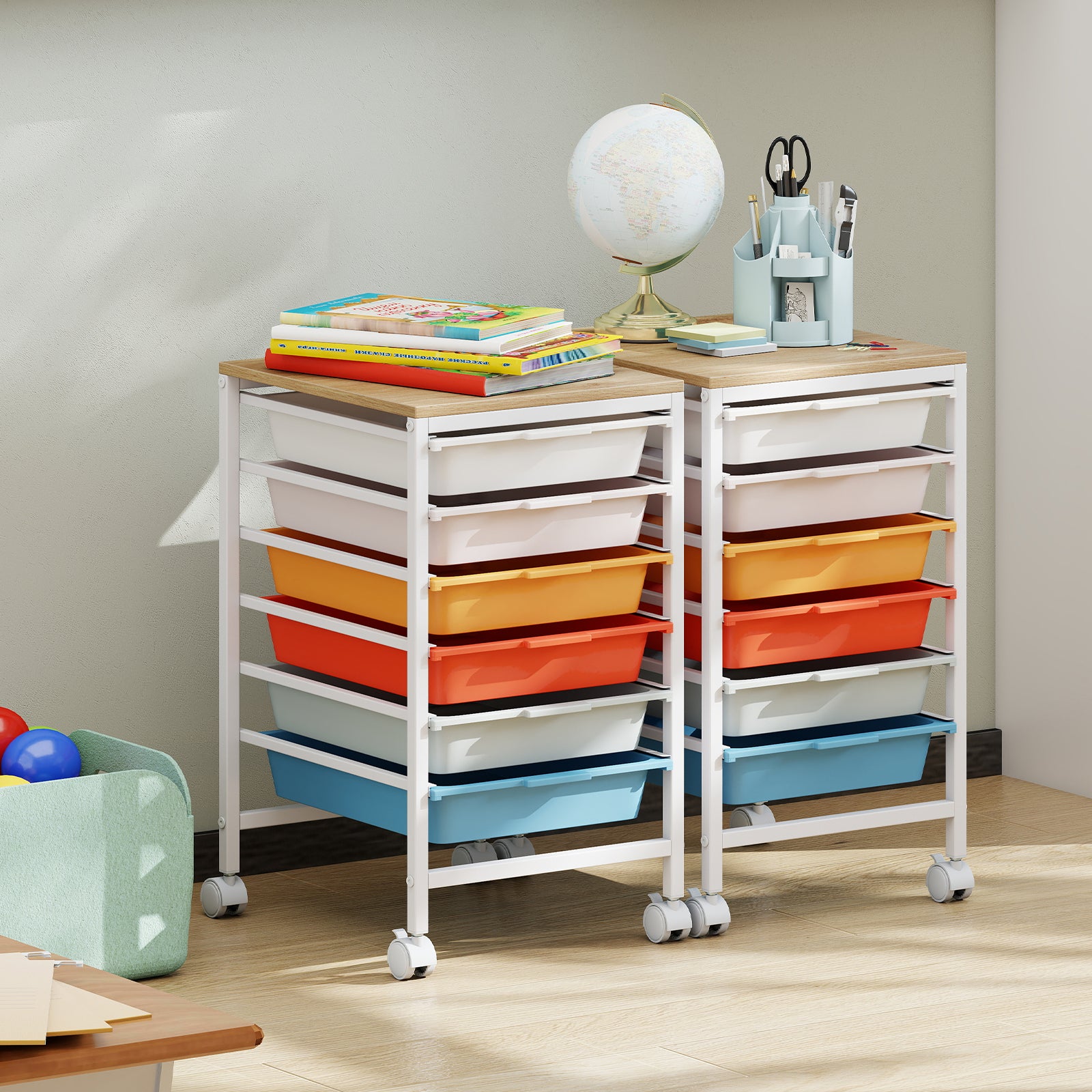 6-Drawer Rolling Storage Cart With Wooden Tabletop, Macaron File Cabinets at Gallery Canada