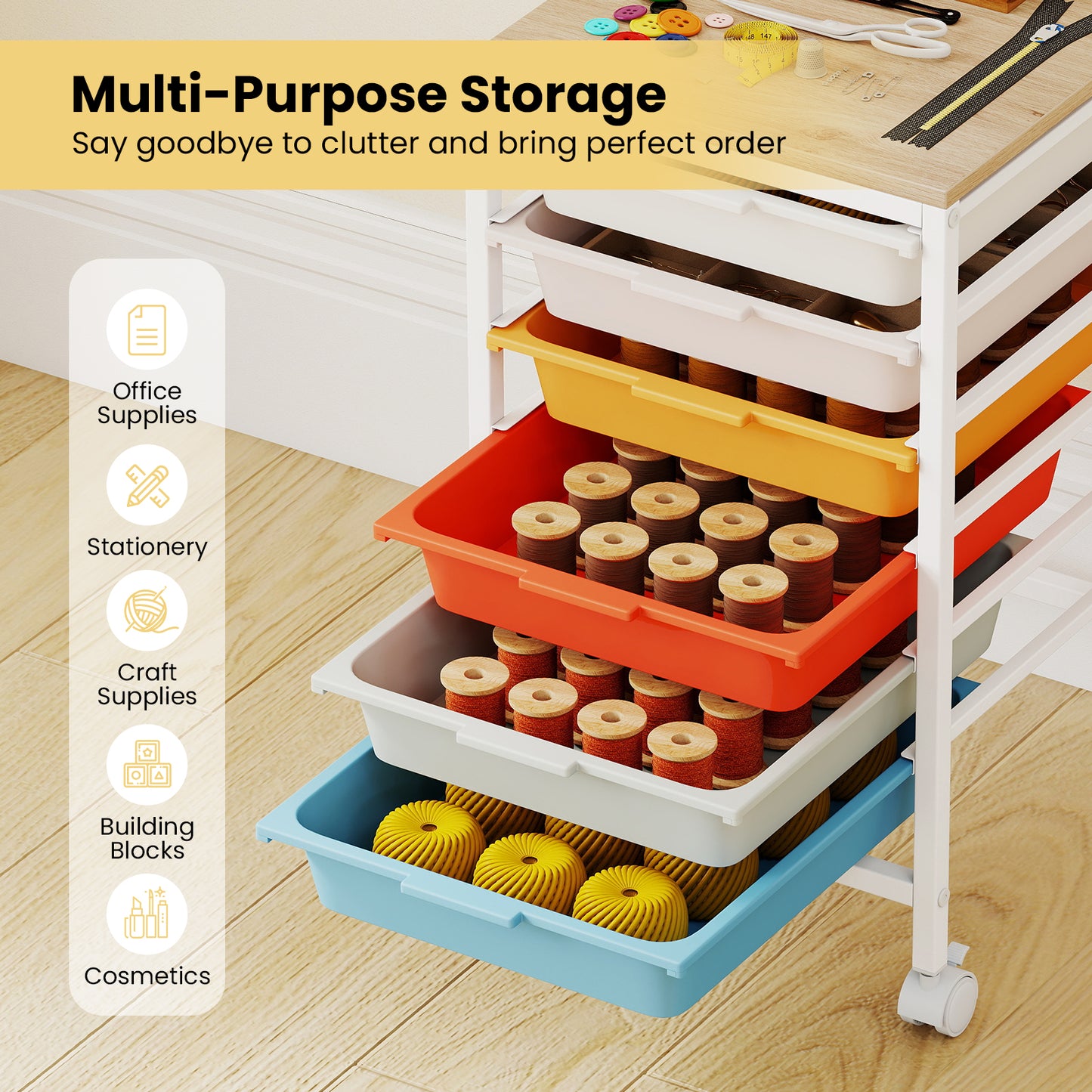 6-Drawer Rolling Storage Cart With Wooden Tabletop, Macaron File Cabinets at Gallery Canada