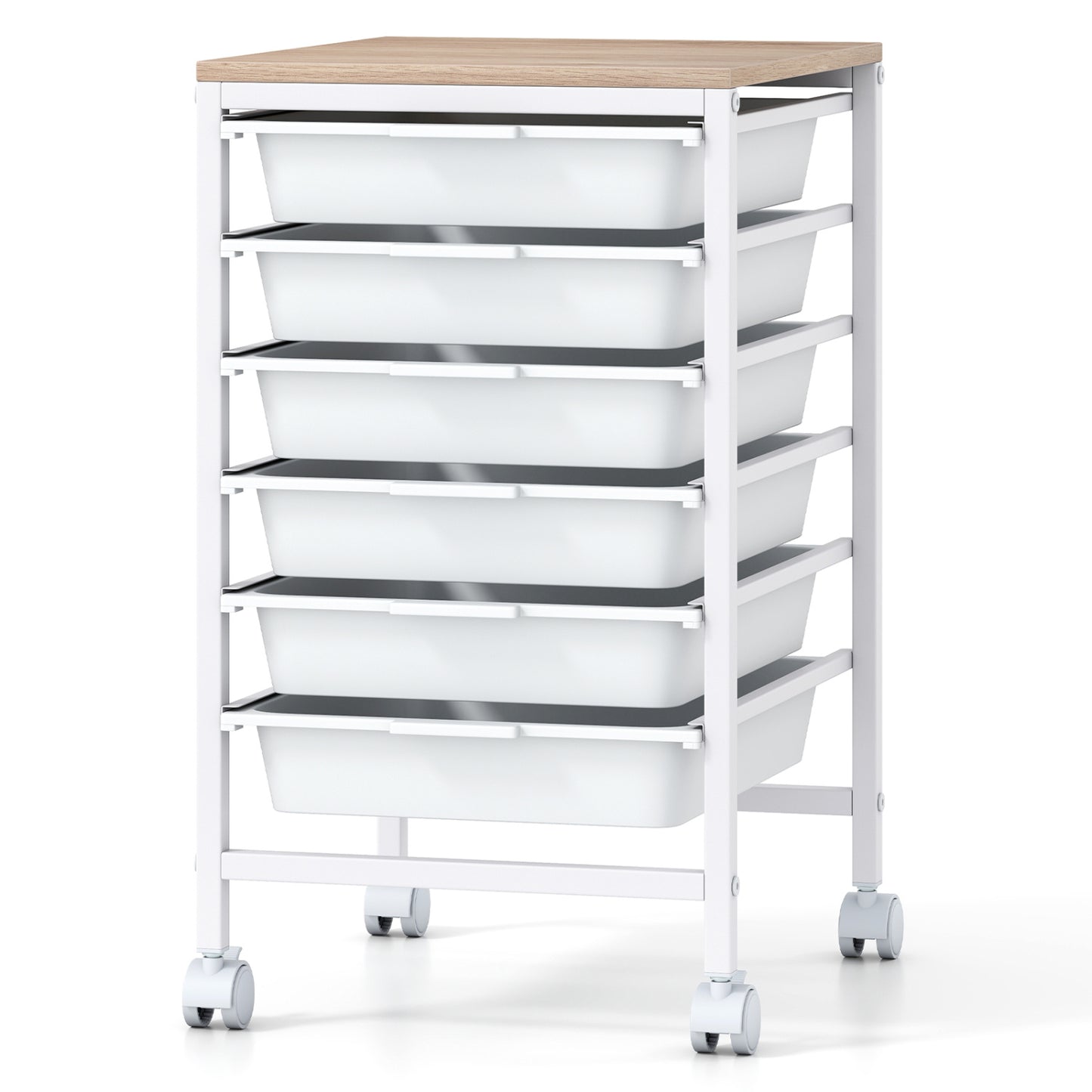 6-Drawer Rolling Storage Cart with Wooden Tabletop, White File Cabinets at Gallery Canada
