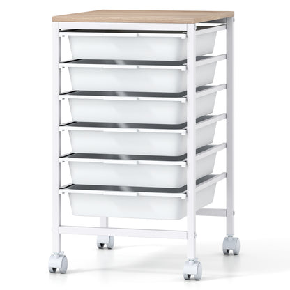 6-Drawer Rolling Storage Cart with Wooden Tabletop, White File Cabinets at Gallery Canada