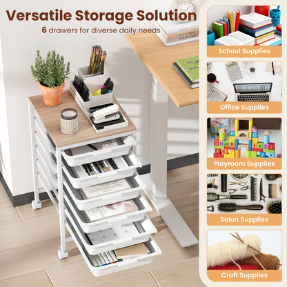 6-Drawer Rolling Storage Cart with Wooden Tabletop, White File Cabinets at Gallery Canada
