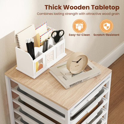 6-Drawer Rolling Storage Cart with Wooden Tabletop, White File Cabinets at Gallery Canada