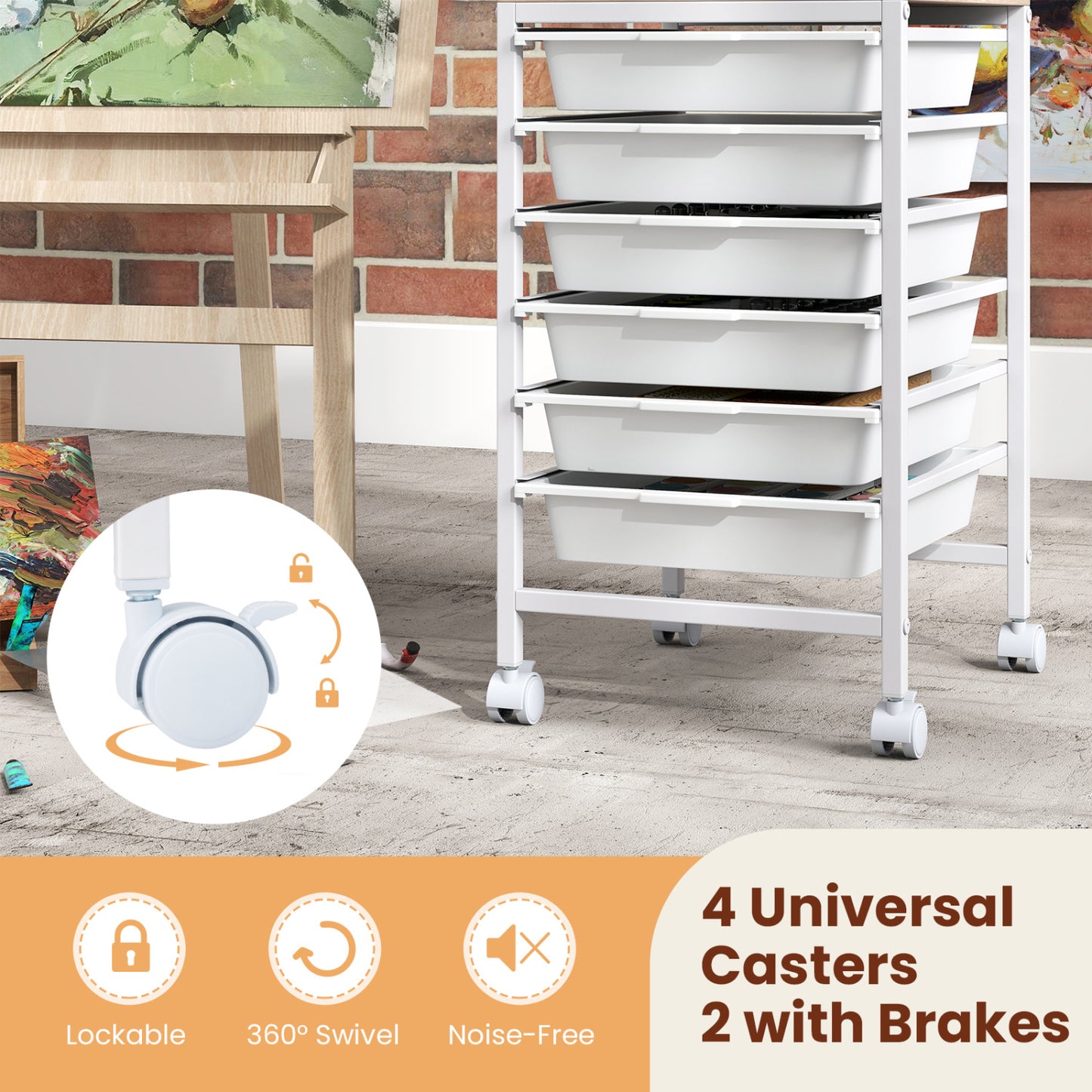 6-Drawer Rolling Storage Cart with Wooden Tabletop, White File Cabinets at Gallery Canada