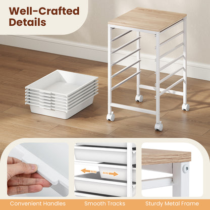 6-Drawer Rolling Storage Cart with Wooden Tabletop, White File Cabinets at Gallery Canada