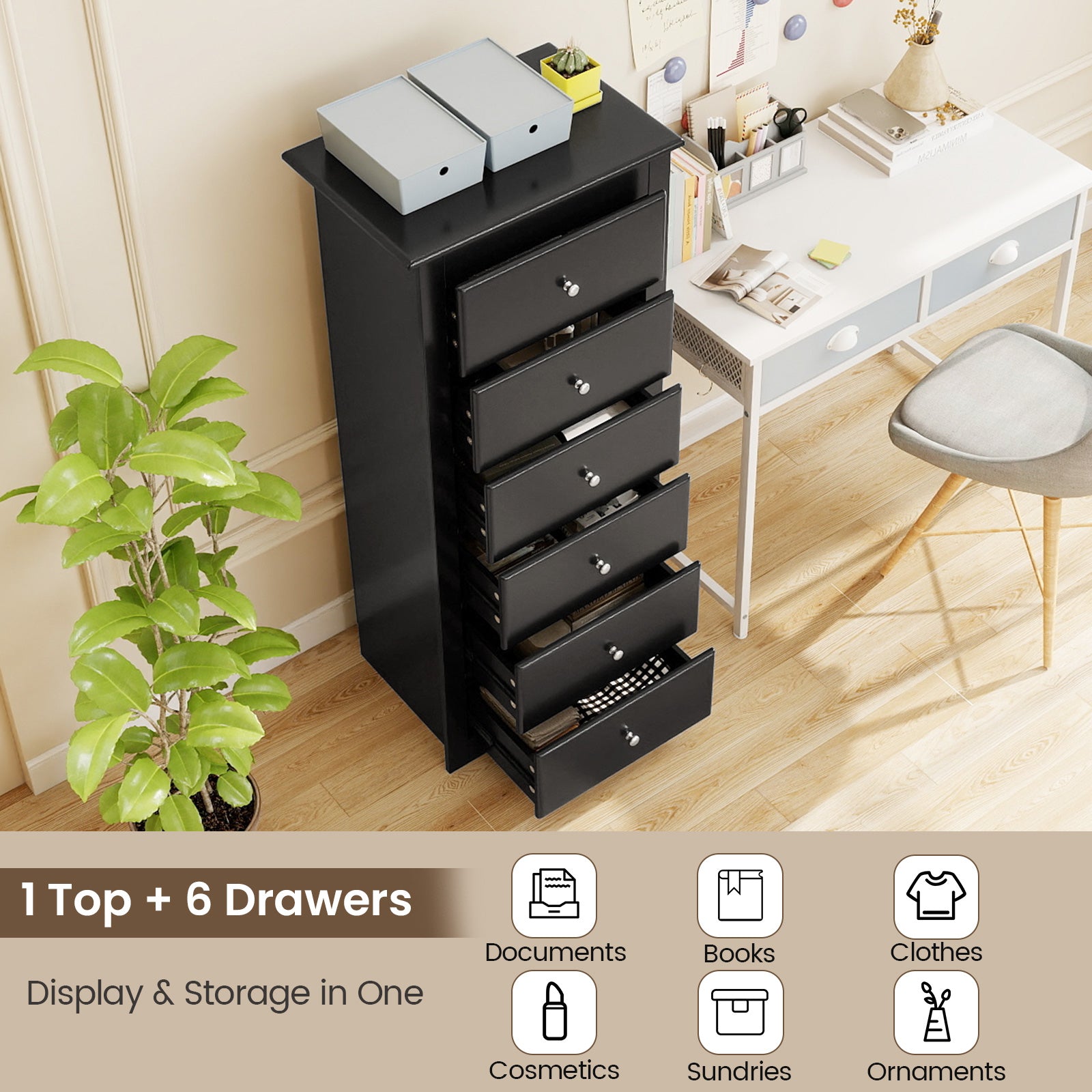 6 Drawers Chest Dresser Clothes Storage Bedroom Furniture Cabinet, Black Dressers & Chests at Gallery Canada