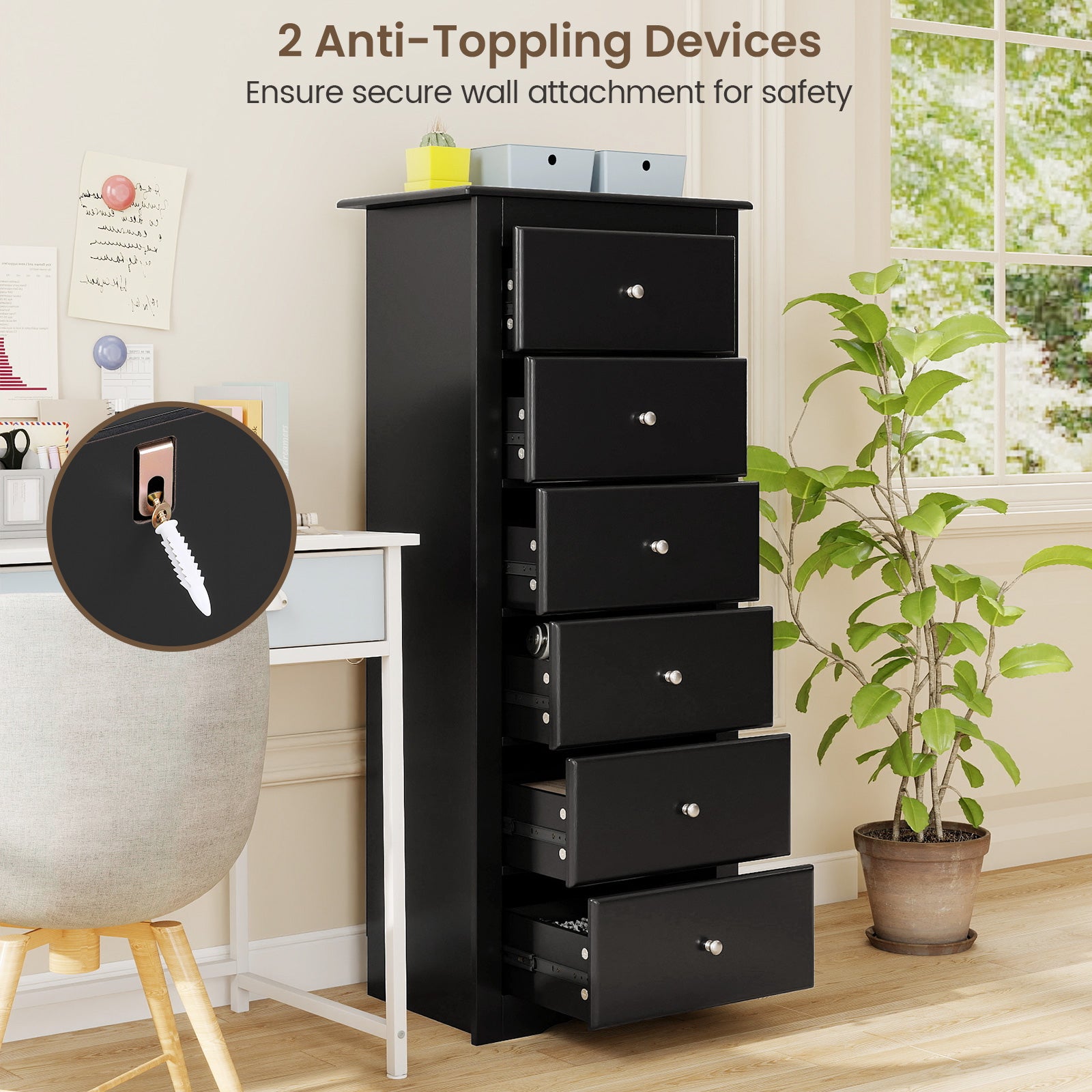 6 Drawers Chest Dresser Clothes Storage Bedroom Furniture Cabinet, Black Dressers & Chests at Gallery Canada