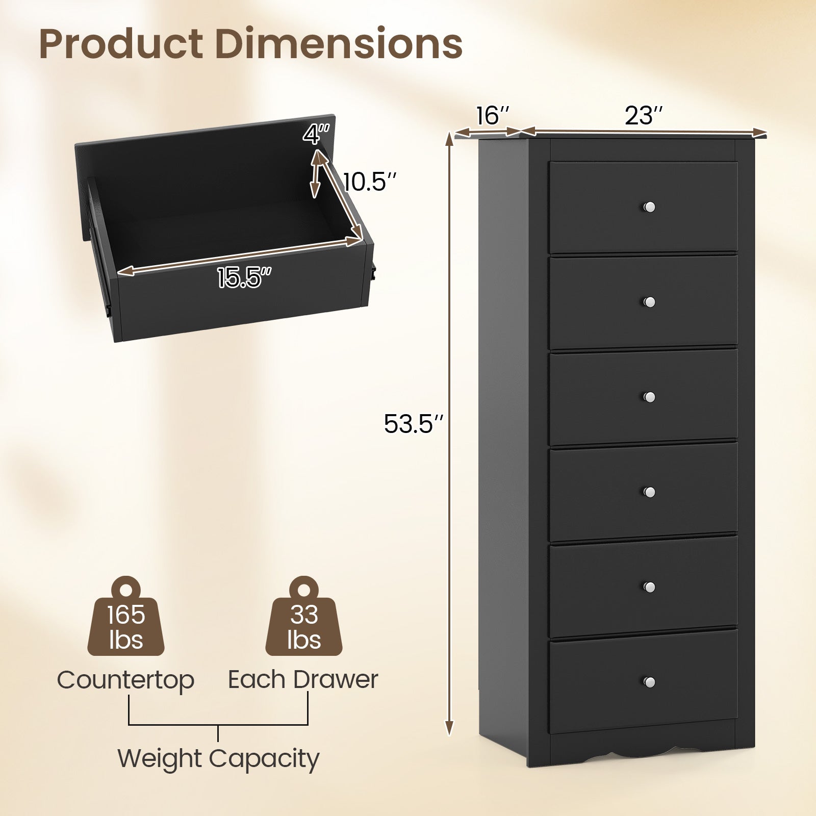 6 Drawers Chest Dresser Clothes Storage Bedroom Furniture Cabinet, Black Dressers & Chests at Gallery Canada