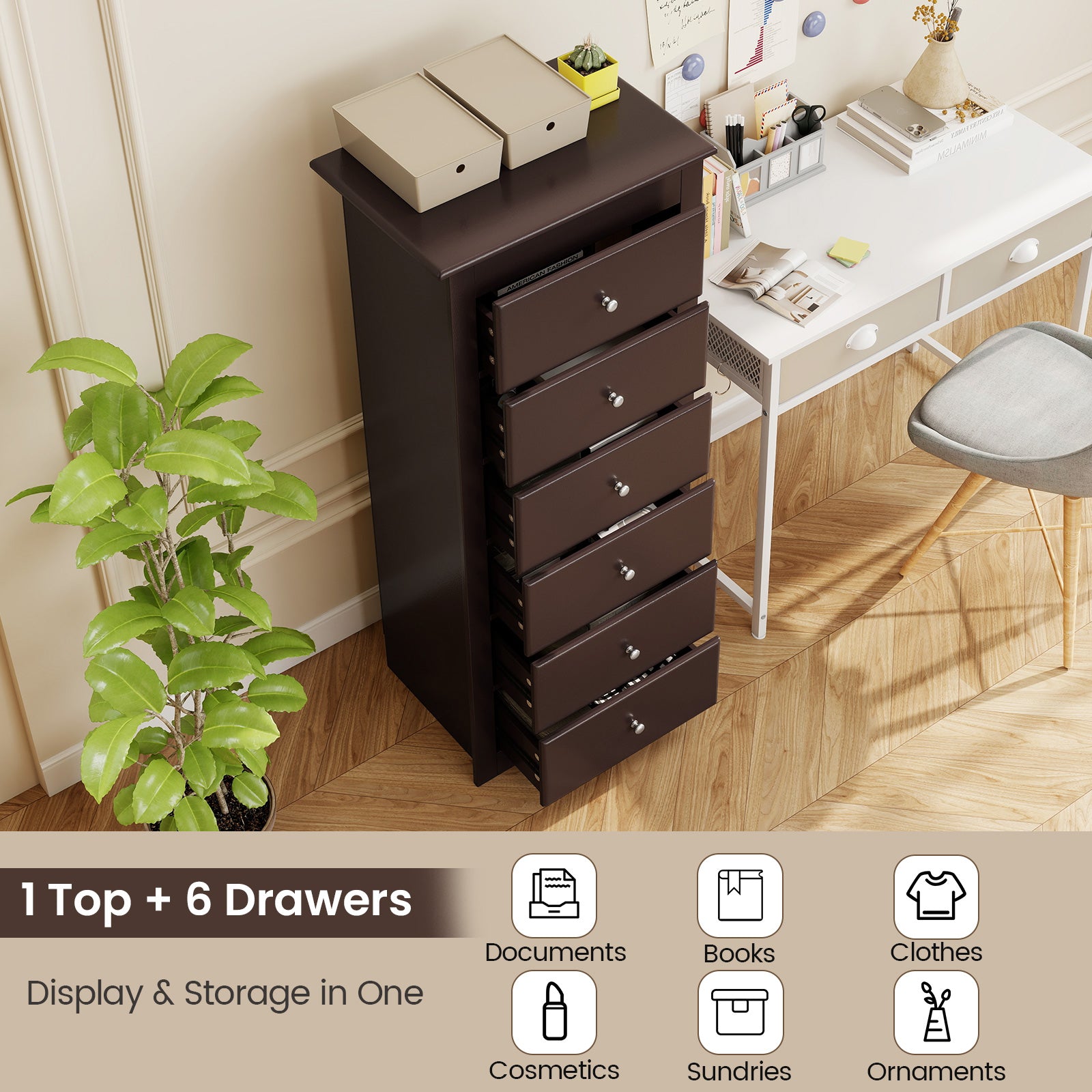 6 Drawers Chest Dresser Clothes Storage Bedroom Furniture Cabinet, Brown Dressers & Chests at Gallery Canada