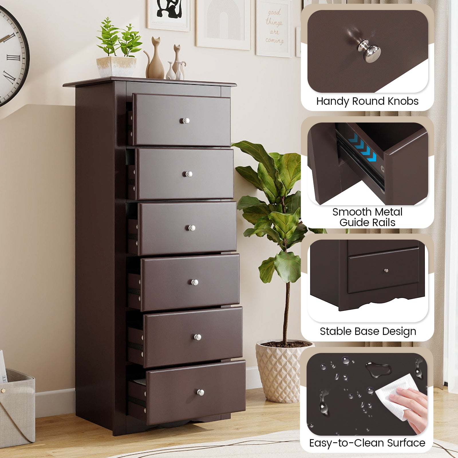 6 Drawers Chest Dresser Clothes Storage Bedroom Furniture Cabinet, Brown Dressers & Chests at Gallery Canada