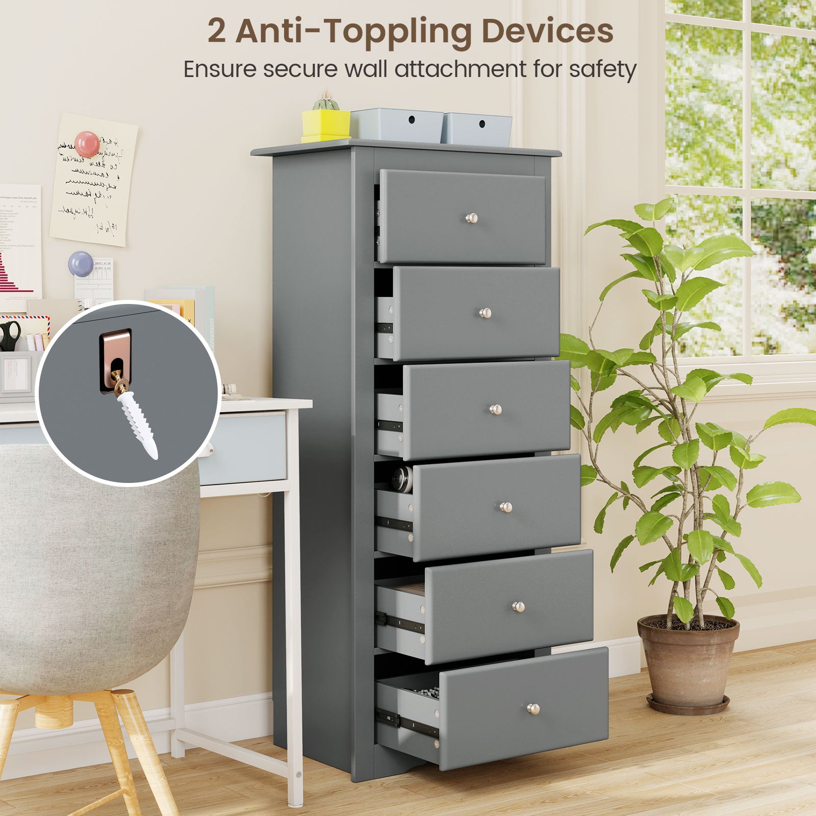 6 Drawers Chest Dresser Clothes Storage Bedroom Furniture Cabinet, Gray Dressers & Chests at Gallery Canada