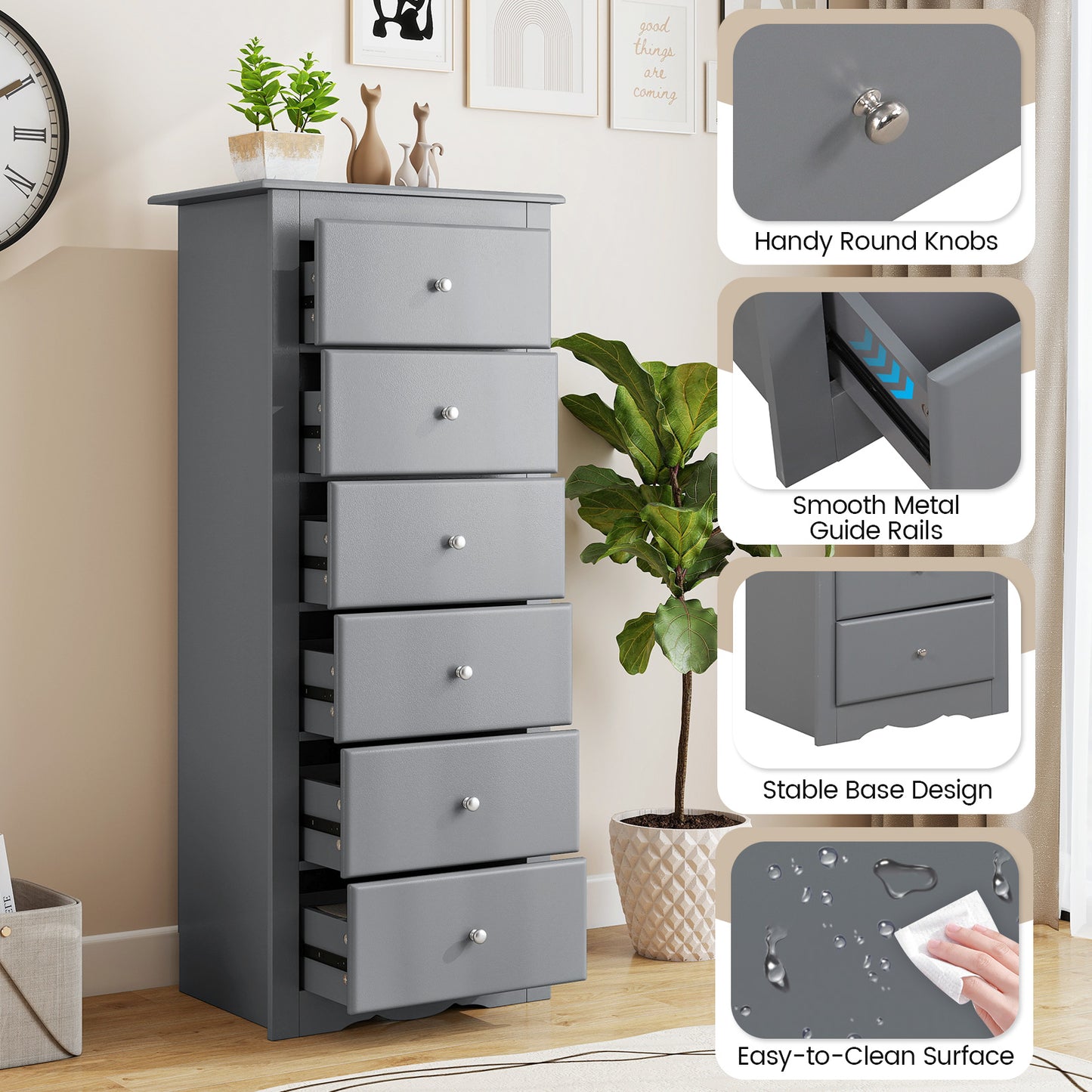 6 Drawers Chest Dresser Clothes Storage Bedroom Furniture Cabinet, Gray Dressers & Chests at Gallery Canada