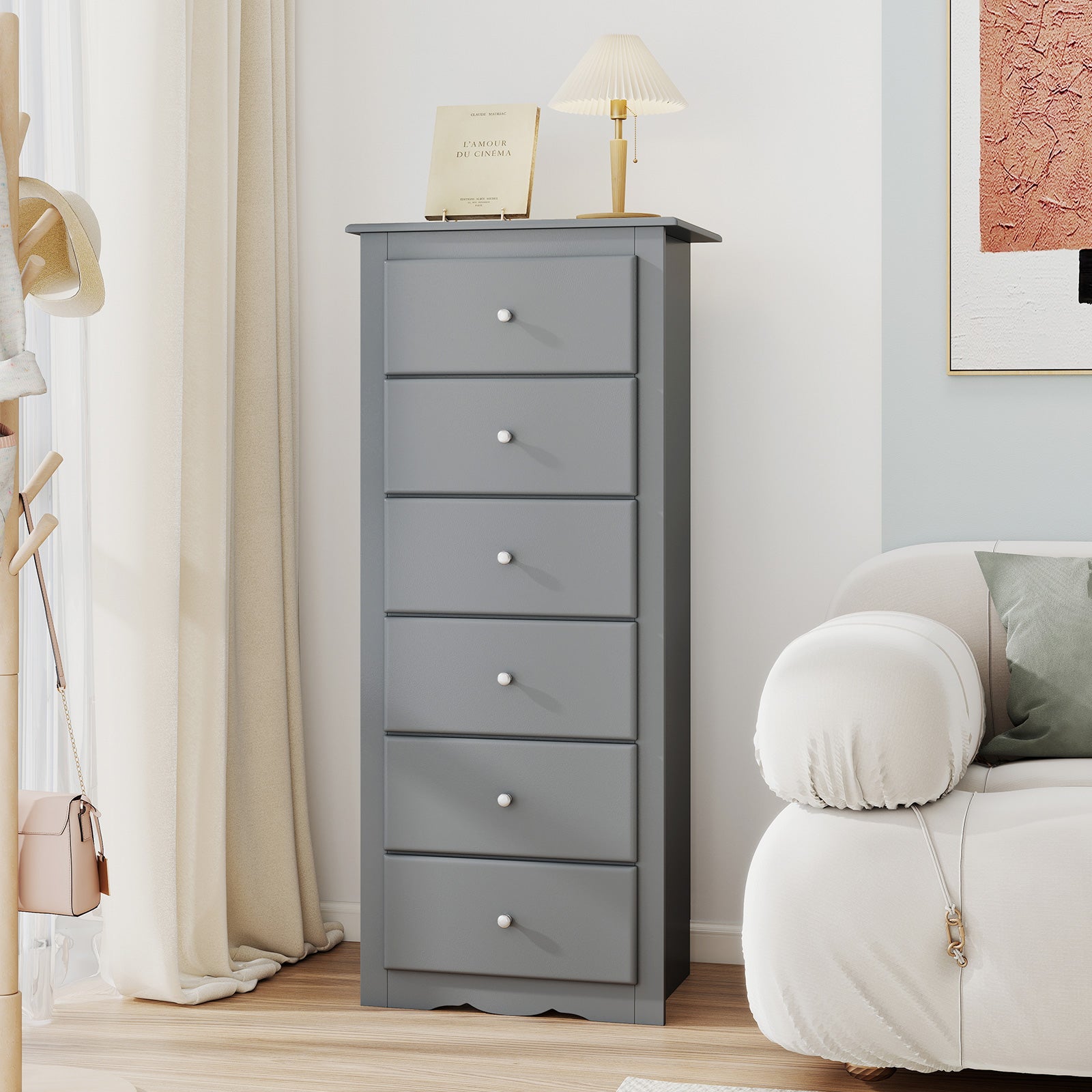 6 Drawers Chest Dresser Clothes Storage Bedroom Furniture Cabinet, Gray Dressers & Chests at Gallery Canada