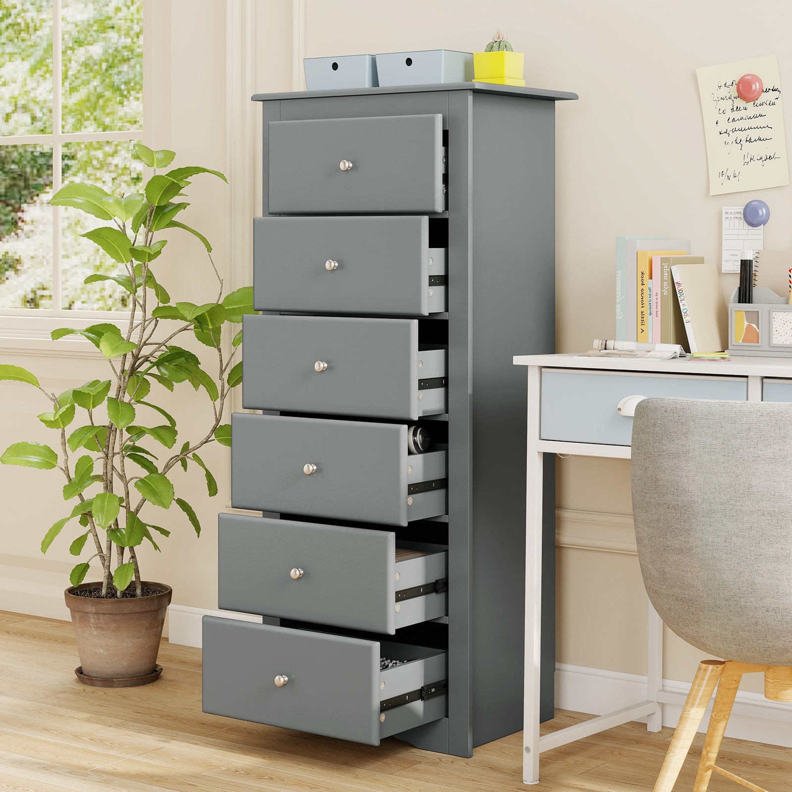 6 Drawers Chest Dresser Clothes Storage Bedroom Furniture Cabinet, Gray Dressers & Chests at Gallery Canada