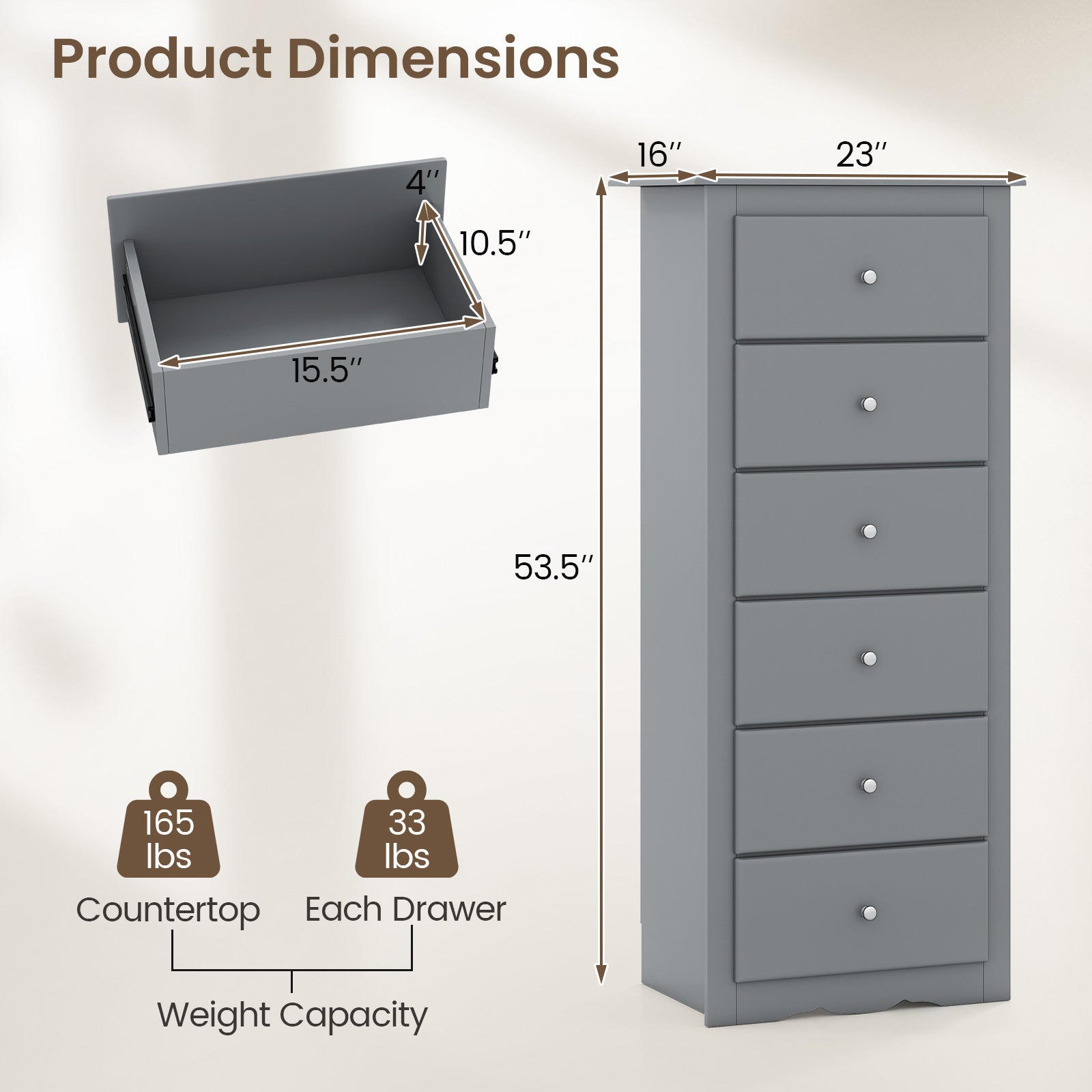 6 Drawers Chest Dresser Clothes Storage Bedroom Furniture Cabinet, Gray Dressers & Chests at Gallery Canada