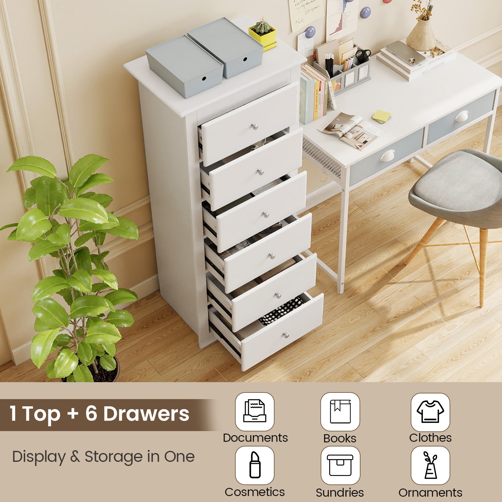 6 Drawers Chest Dresser Clothes Storage Bedroom Furniture Cabinet, White Dressers & Chests at Gallery Canada