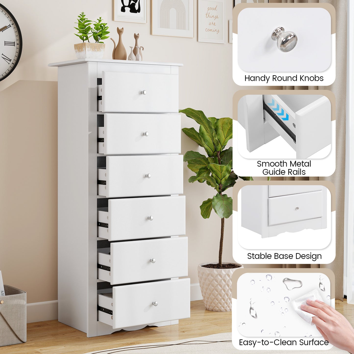6 Drawers Chest Dresser Clothes Storage Bedroom Furniture Cabinet, White Dressers & Chests at Gallery Canada
