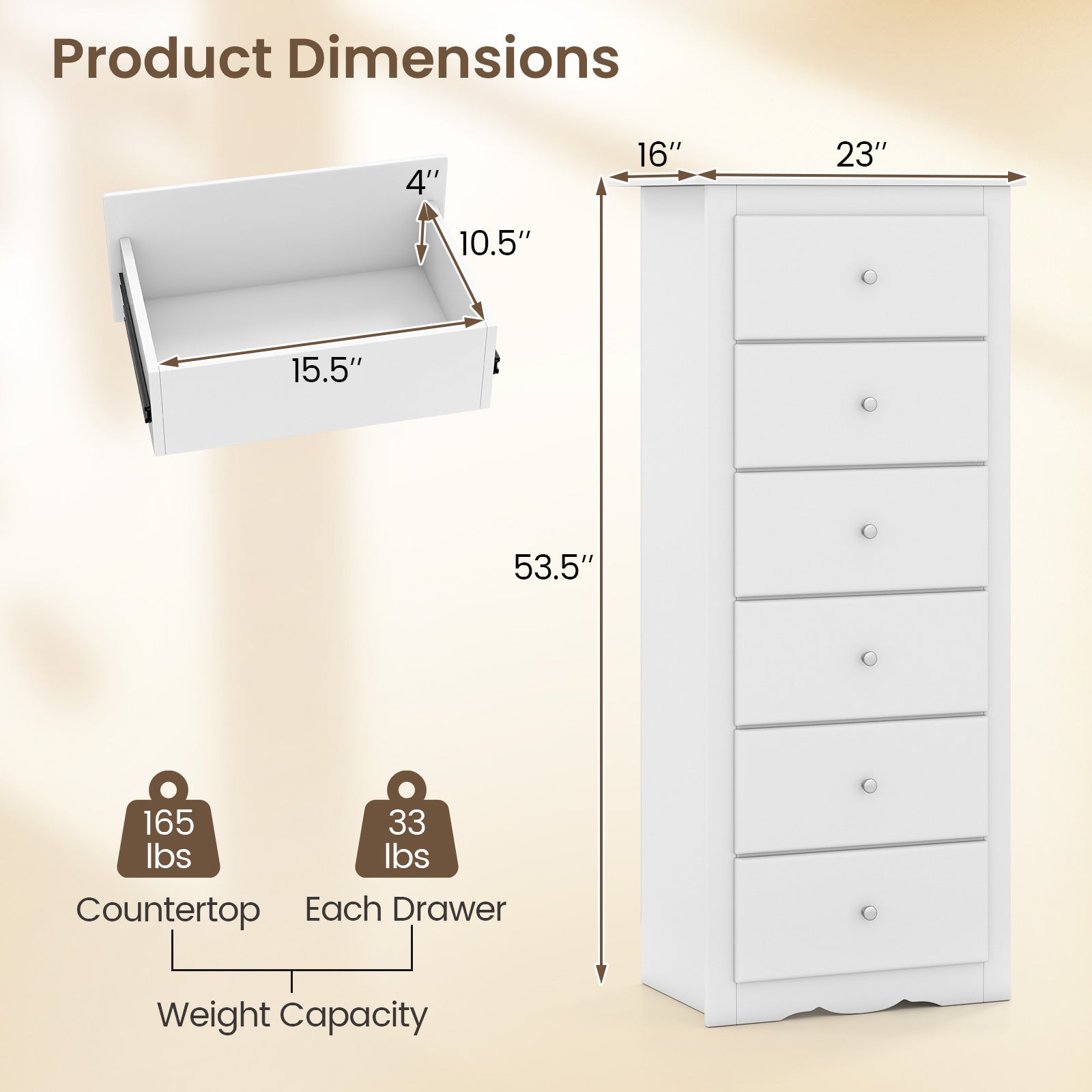6 Drawers Chest Dresser Clothes Storage Bedroom Furniture Cabinet, White Dressers & Chests at Gallery Canada