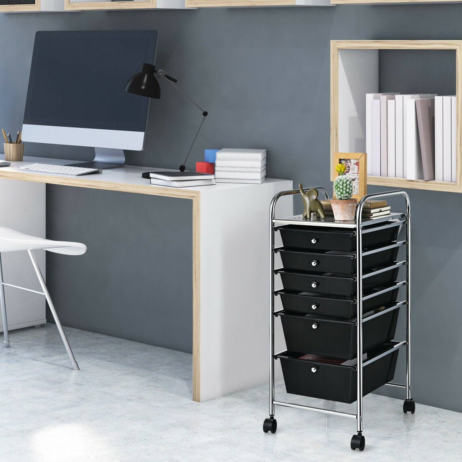 6 Drawer Rolling Storage Cart Organizer, Black File Cabinets at Gallery Canada